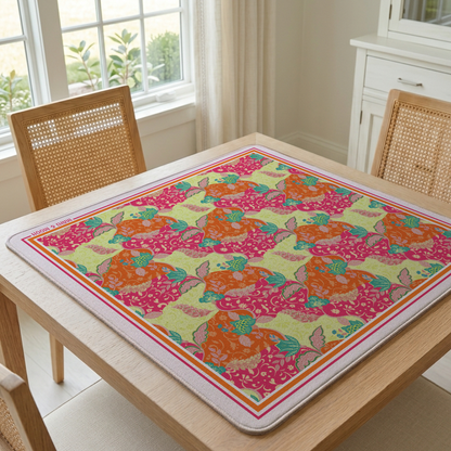 Colorful Botanical Mahjong Mat – Pink, Orange & Green Floral Mah Jongg Mat