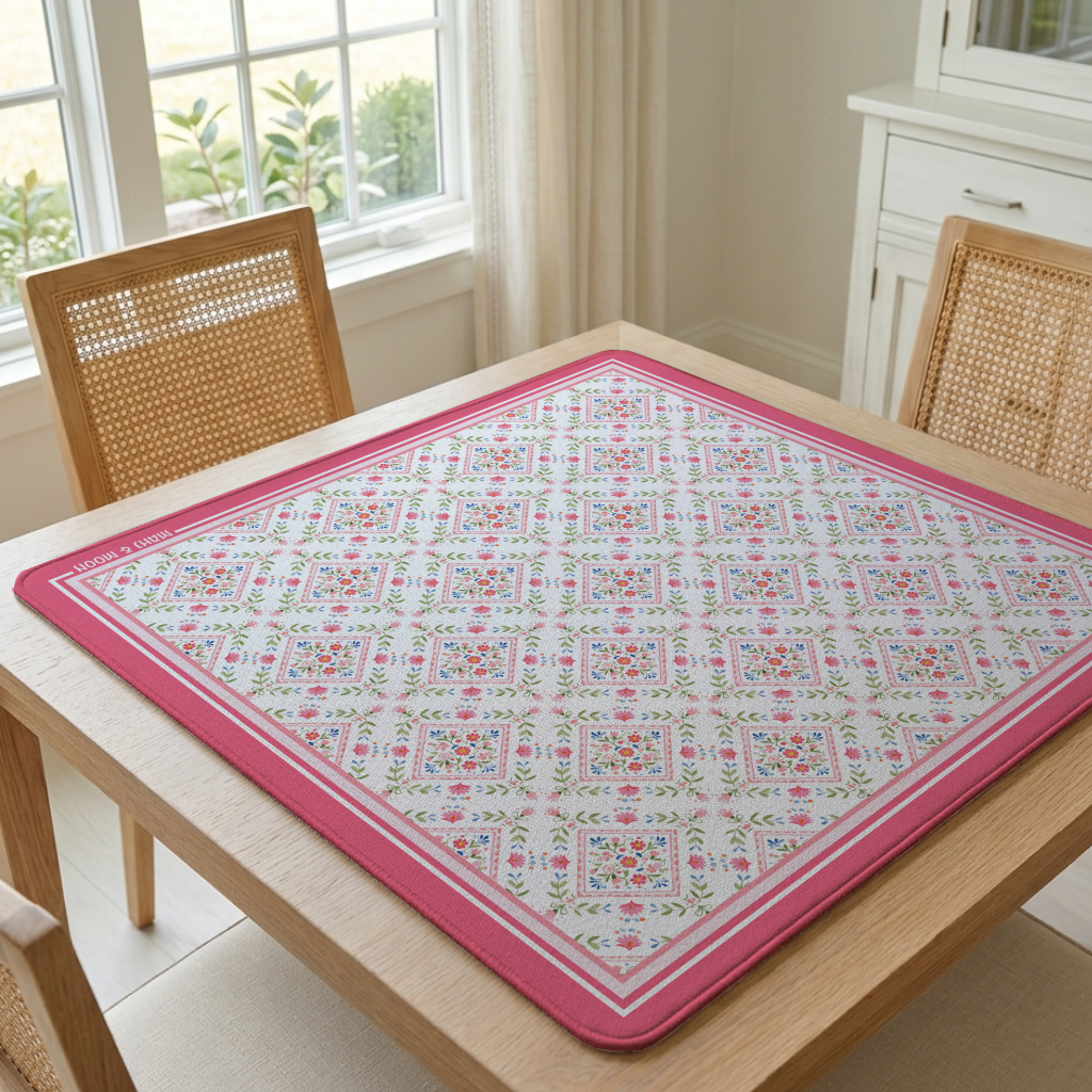Vintage Garden Floral Mahjong Mat – Pink & Green American Mah Jongg Mat
