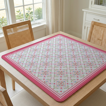 Vintage Garden Floral Mahjong Mat – Pink & Green American Mah Jongg Mat