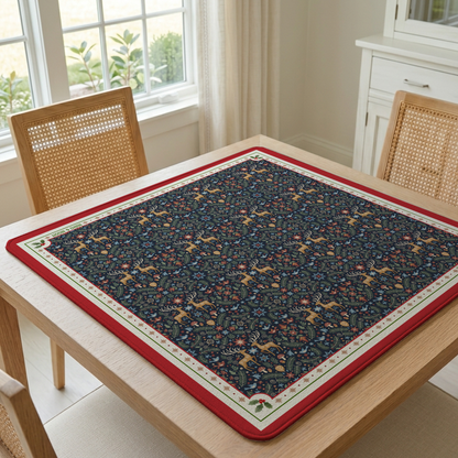 Midnight Woodland Christmas Mahjong Mat | Festive Deer Mah Jongg Mat