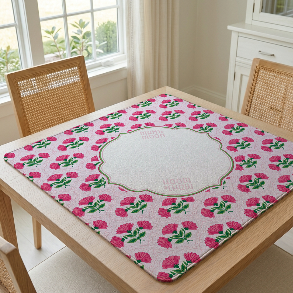 Pink & Green Floral Mahjong Mat | Preppy American Mah Jongg Mat