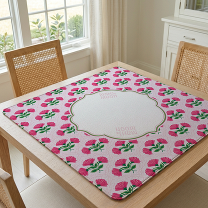 Pink & Green Floral Mahjong Mat | Preppy American Mah Jongg Mat