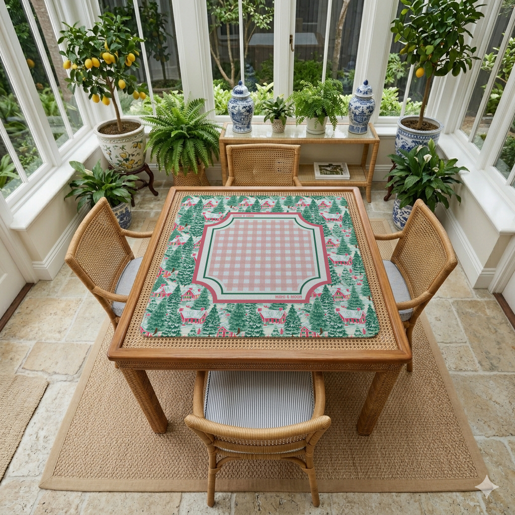 Christmas Village Gingham Mahjong Mat