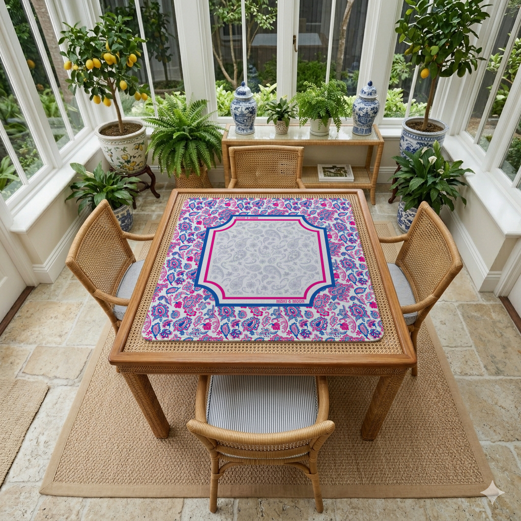 Pink & Blue Paisley Mahjong Mat