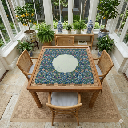 Strawberry Thief–Inspired Mahjong Mat | Heritage Floral Bird Design