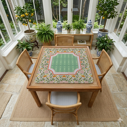 Botanical Butterfly Mahjong Mat | Floral Garden Design in Pink & Green