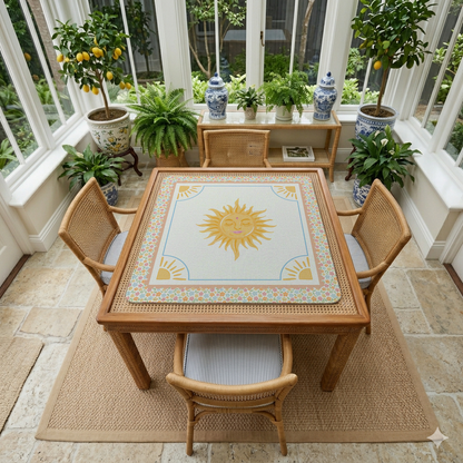 Celestial Sun Mahjong Mat | Boho Sunshine Mahjong Mat in Peach & Yellow