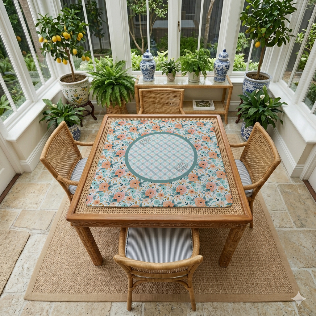 Vintage Floral Gingham Mahjong Mat