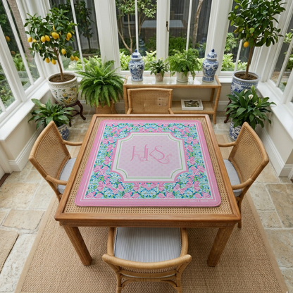 Personalized Bow American Mahjong Mat | Custom Monogram Coquette Playing Mat