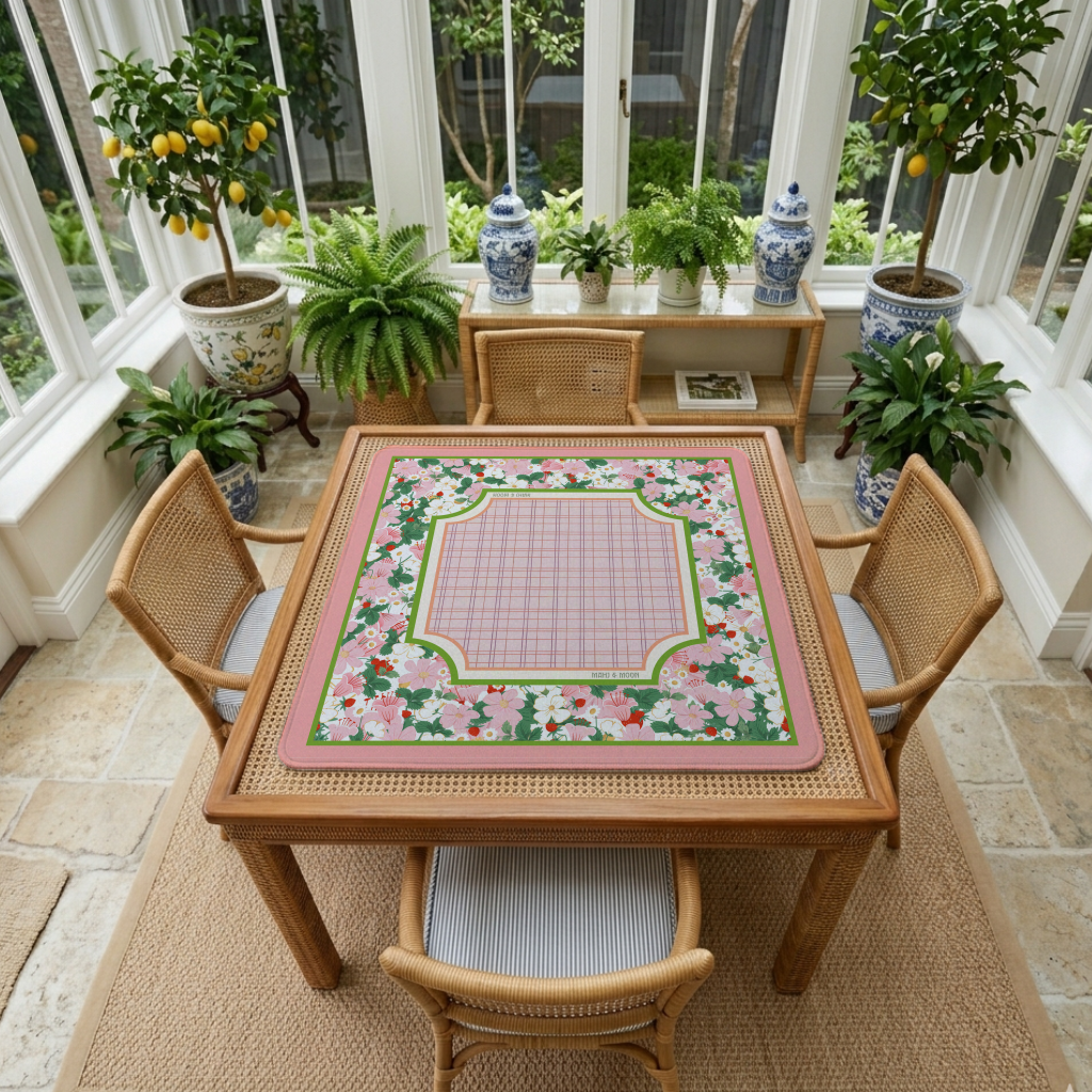 Strawberry Garden American Mahjong Mat | Cottagecore Floral Playing Mat