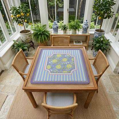 Pickleball Mahjong Mat | Preppy Bow & Lavender Stripe Design