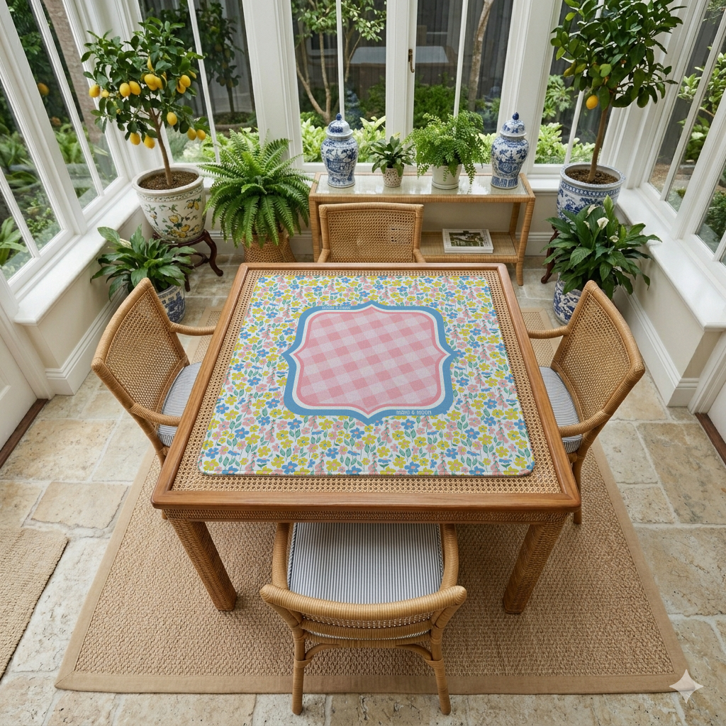 Pastel Wildflower Gingham Mahjong Mat