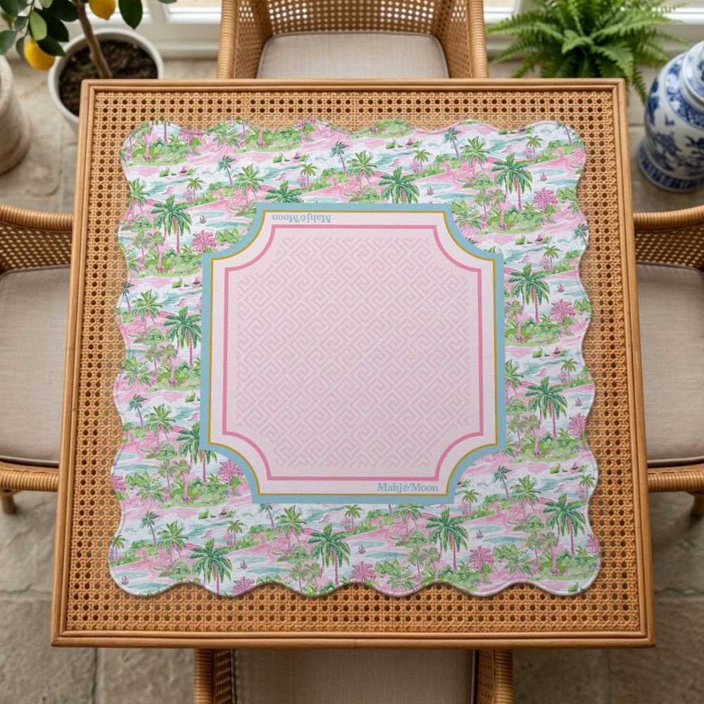 Scalloped Pastel Palm Beach Toile Mahjong Mat