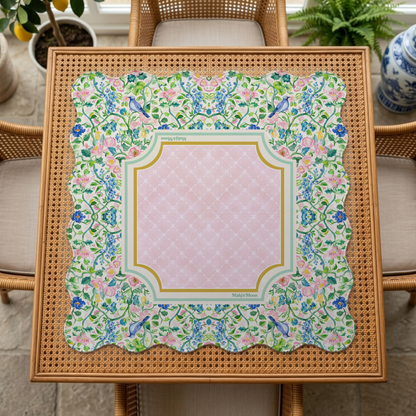 Scalloped Chinoiserie Bird & Floral Mahjong Mat