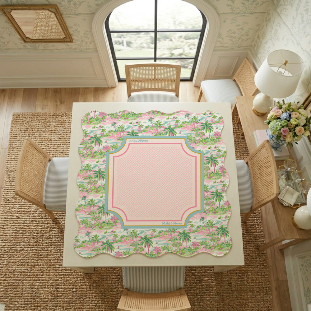 Scalloped Pastel Palm Beach Toile Mahjong Mat