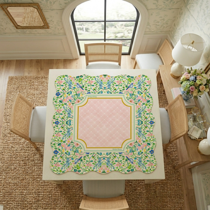 Scalloped Chinoiserie Bird & Floral Mahjong Mat