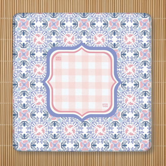 Purple Floral Gingham Geometric Mahjong Mat