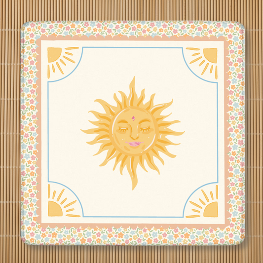 Celestial Sun Mahjong Mat | Boho Sunshine Mahjong Mat in Peach & Yellow