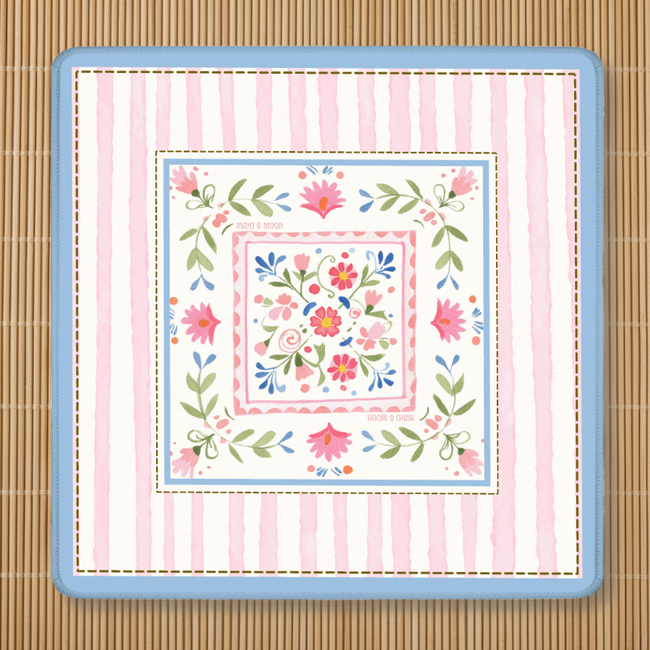 Pink Folk Floral Mahjong Mat