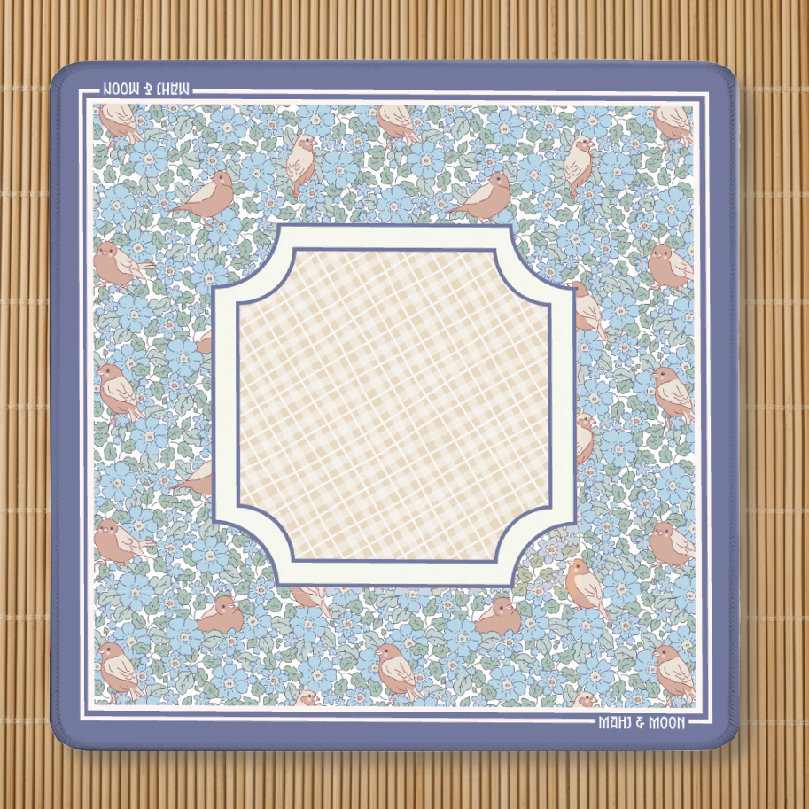 Blue Floral Bird American Mahjong Mat | Cottage Garden Playing Mat