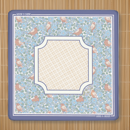 Blue Floral Bird American Mahjong Mat | Cottage Garden Playing Mat