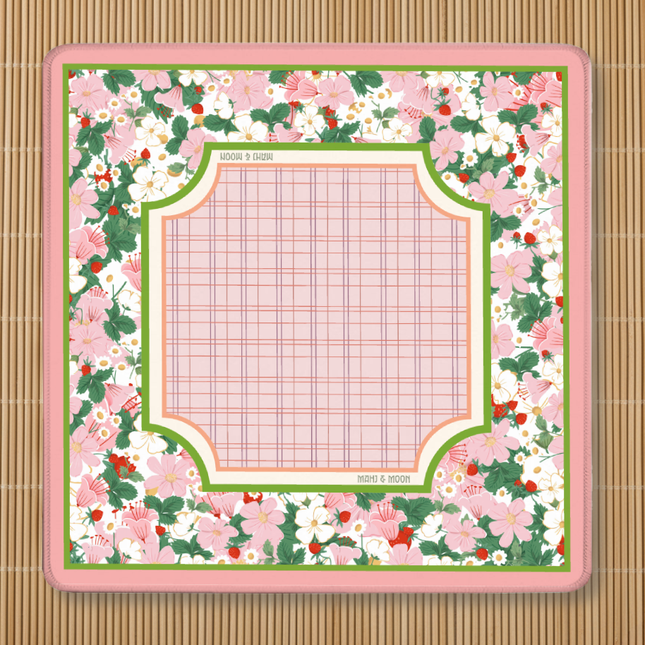 Strawberry Garden American Mahjong Mat | Cottagecore Floral Playing Mat