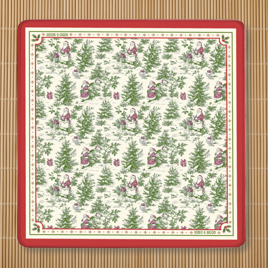 Christmas Toile Mahjong Mat | Vintage Santa Holiday Design