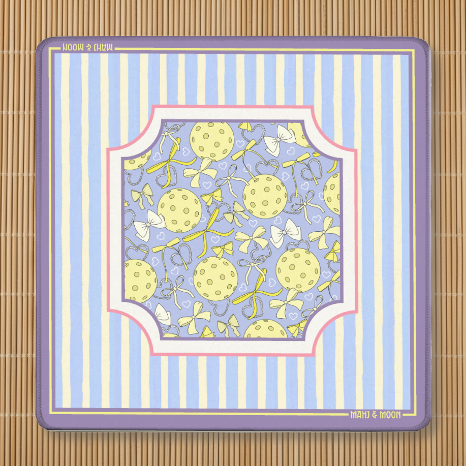 Pickleball Mahjong Mat | Preppy Bow & Lavender Stripe Design