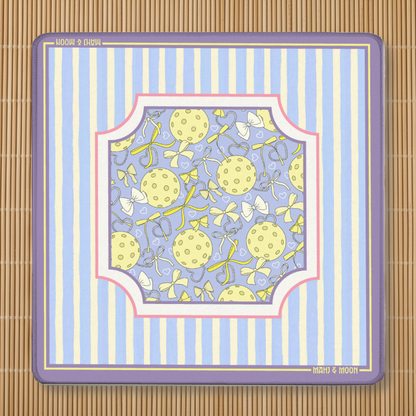 Pickleball Mahjong Mat | Preppy Bow & Lavender Stripe Design