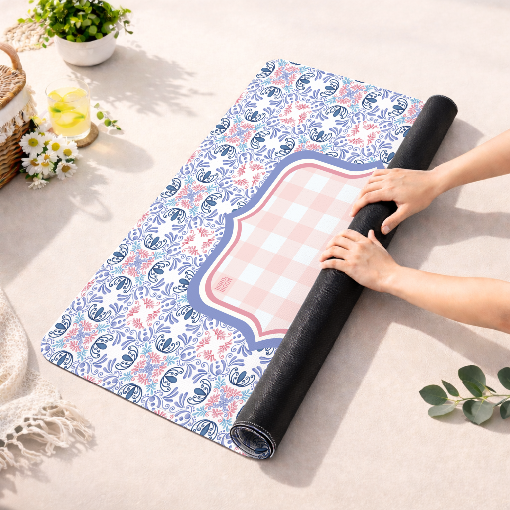 Purple Floral Gingham Geometric Mahjong Mat