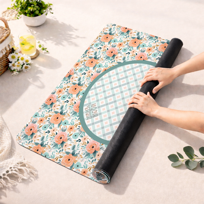 Vintage Floral Gingham Mahjong Mat