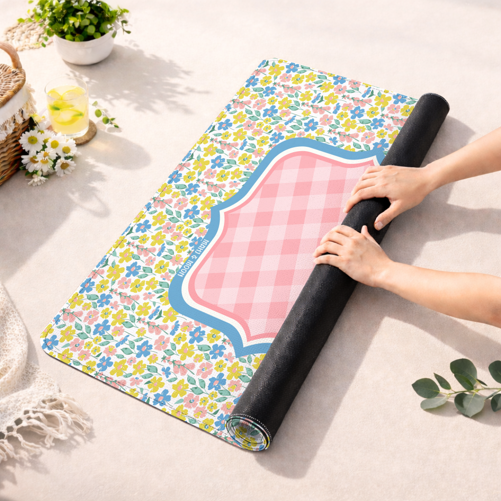 Pastel Wildflower Gingham Mahjong Mat