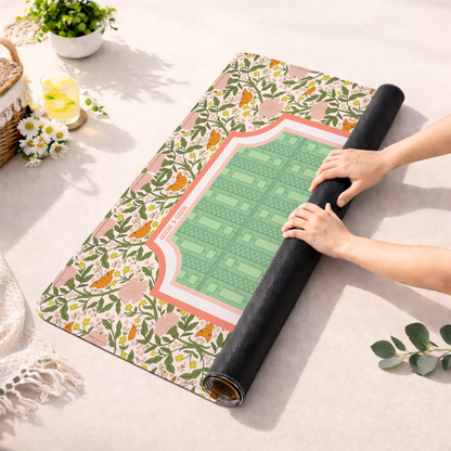 Botanical Butterfly Mahjong Mat | Floral Garden Design in Pink & Green