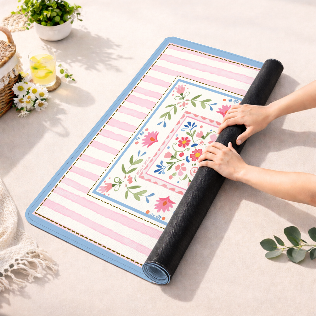 Pink Folk Floral Mahjong Mat