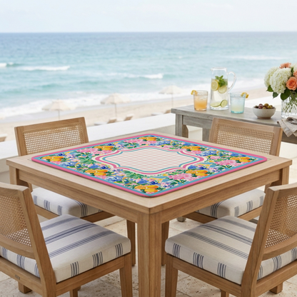 Vibrant Floral Chinoiserie Pink Mahjong Mat