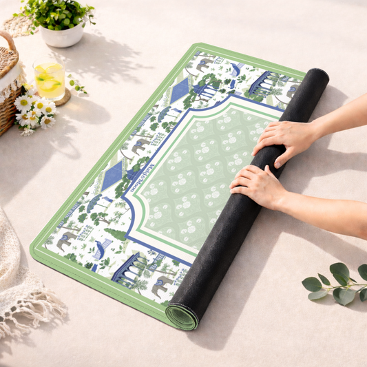 Green Menagerie Toile Mahjong Mat