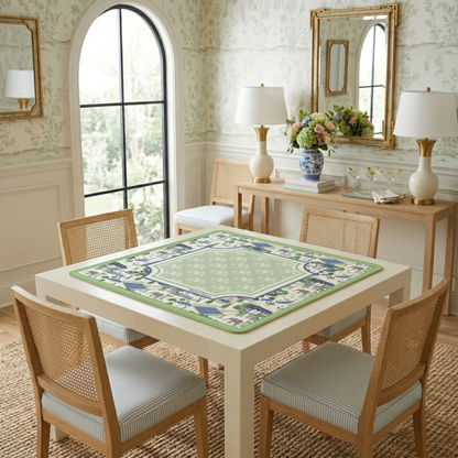 Green Menagerie Toile Mahjong Mat