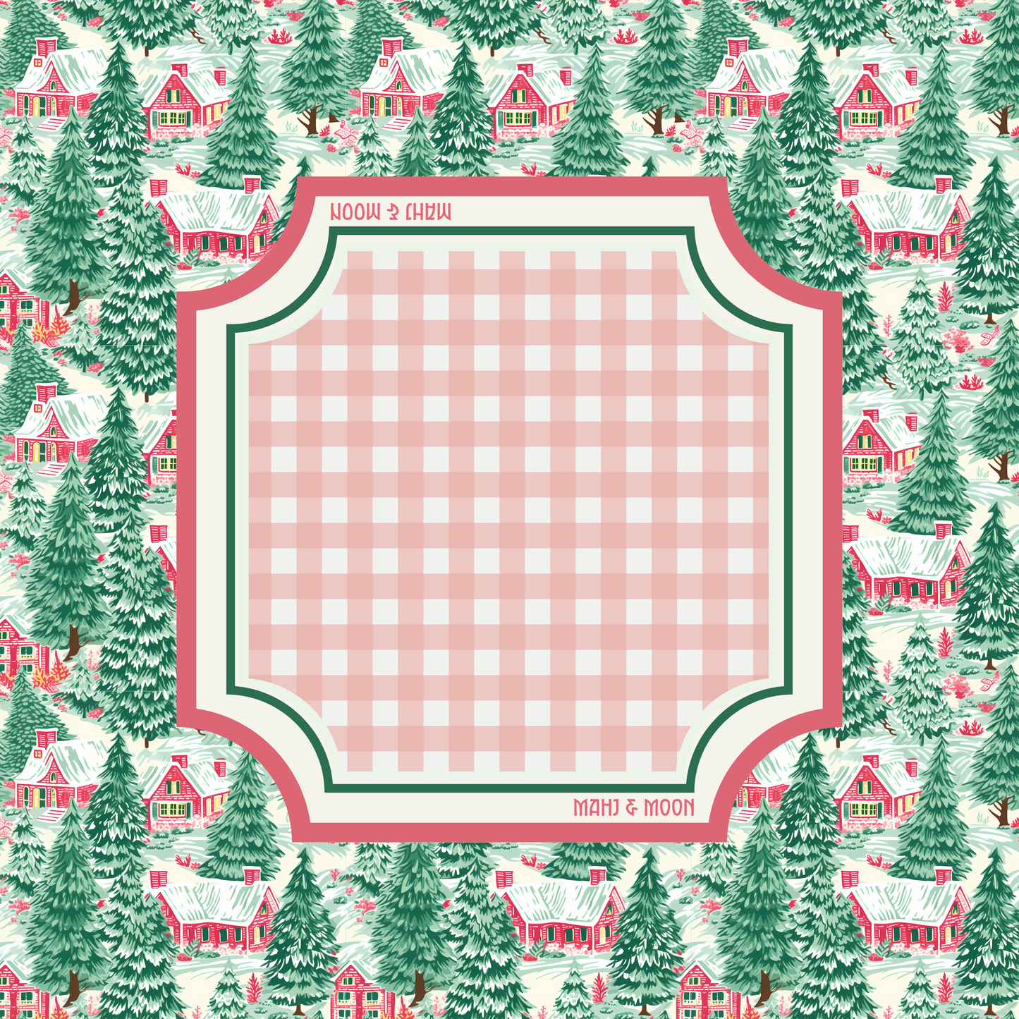 Christmas Village Gingham Mahjong Mat