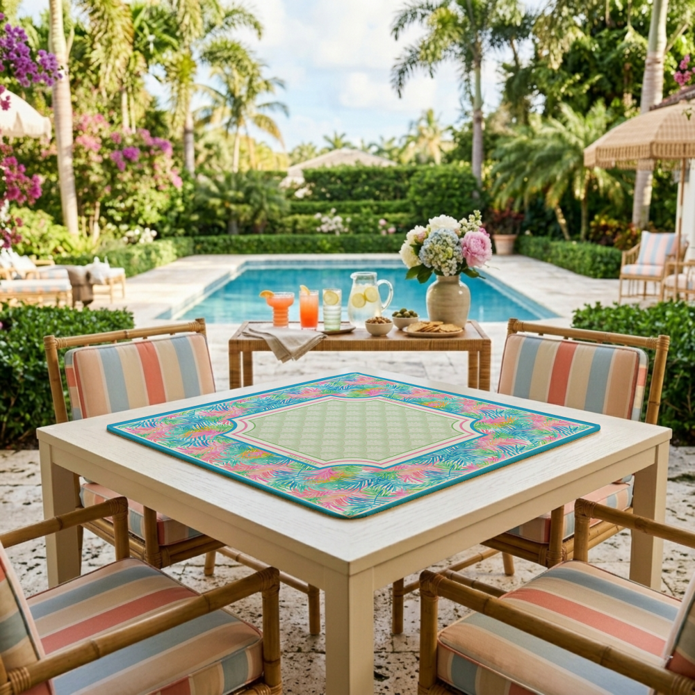 Blue Tropical Palm Mahjong Mat