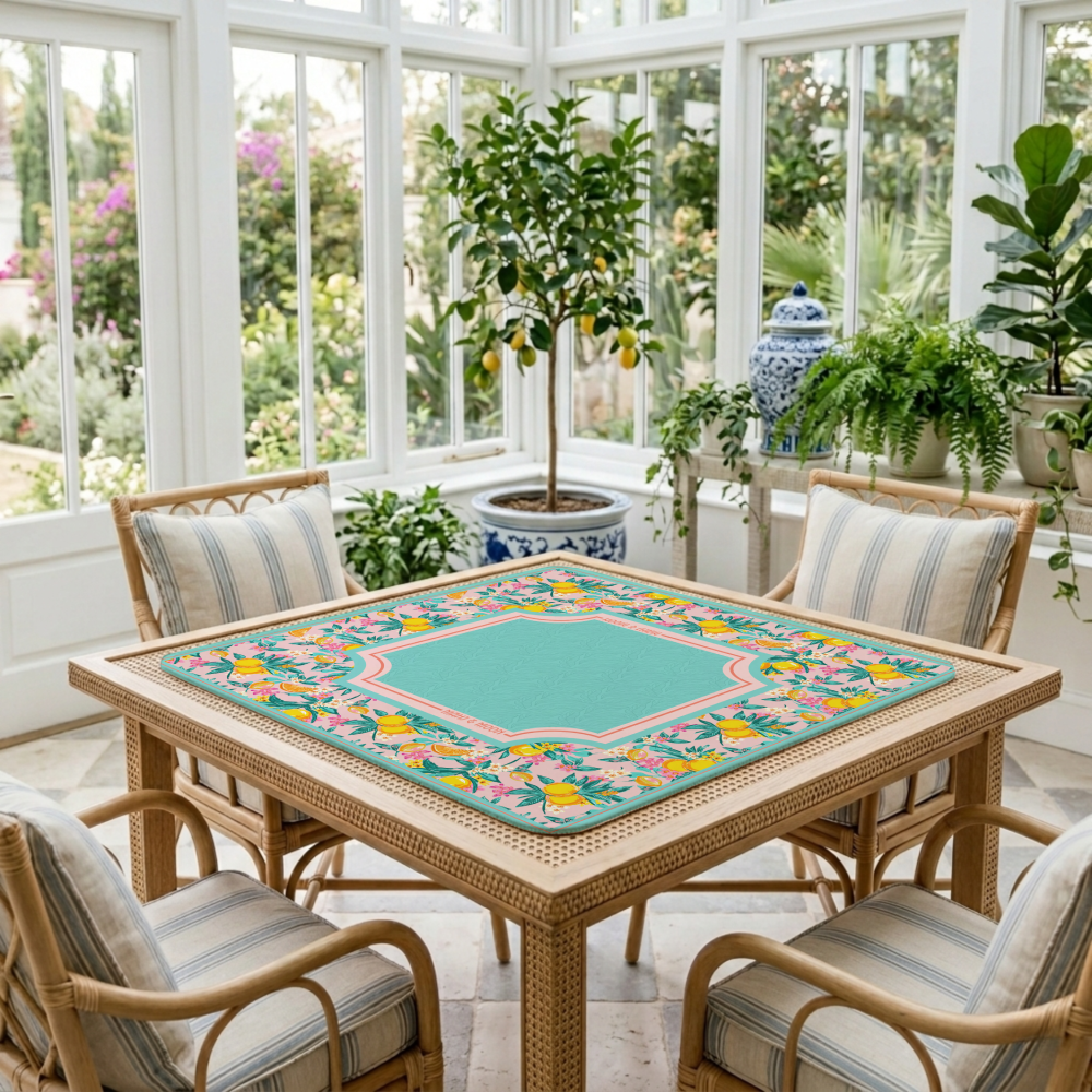 Pink Citrus Chinoiserie Mahjong Table Mat