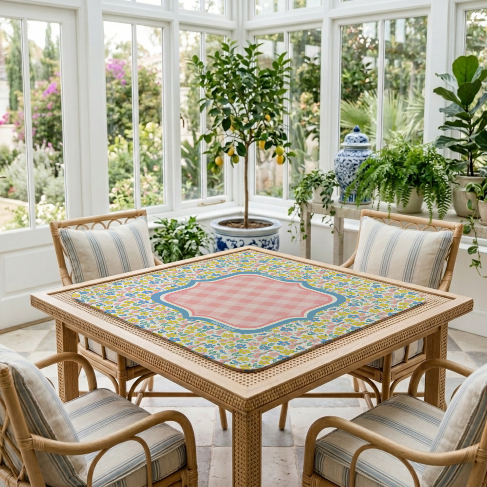 Pastel Wildflower Gingham Mahjong Mat