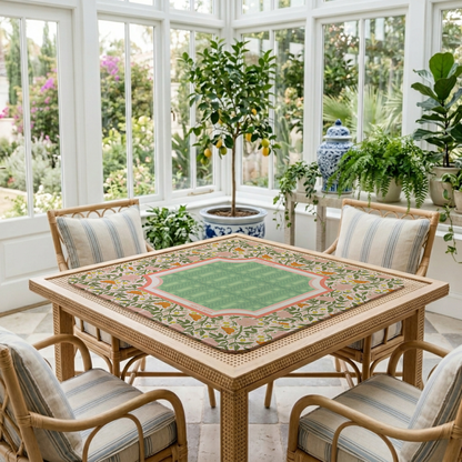 Botanical Butterfly Mahjong Mat | Floral Garden Design in Pink & Green
