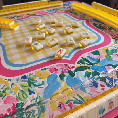 Vibrant Floral Chinoiserie Pink Mahjong Mat