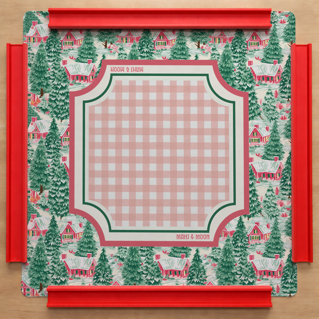 Christmas Village Gingham Mahjong Mat