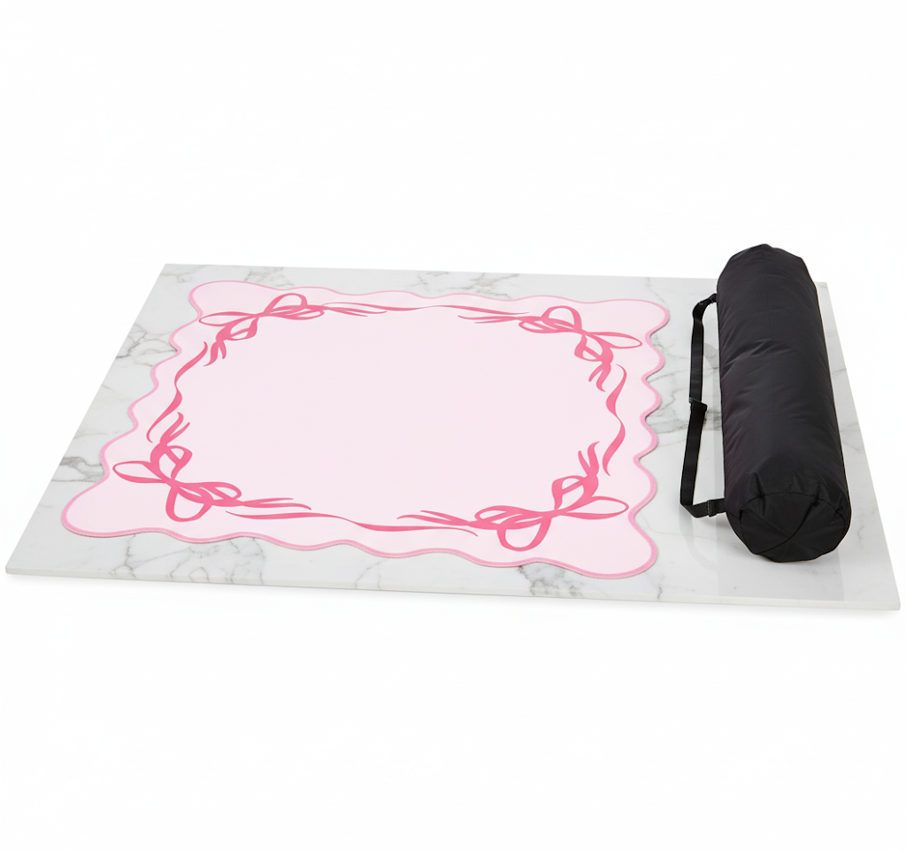 Coquette Pink Mahjong Mat with Carrying Bag – Rollable Mahjong Table Mat