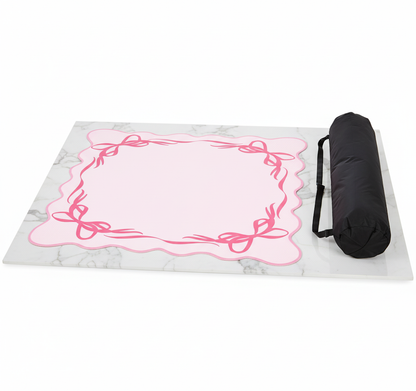 Coquette Pink Mahjong Mat with Carrying Bag – Rollable Mahjong Table Mat