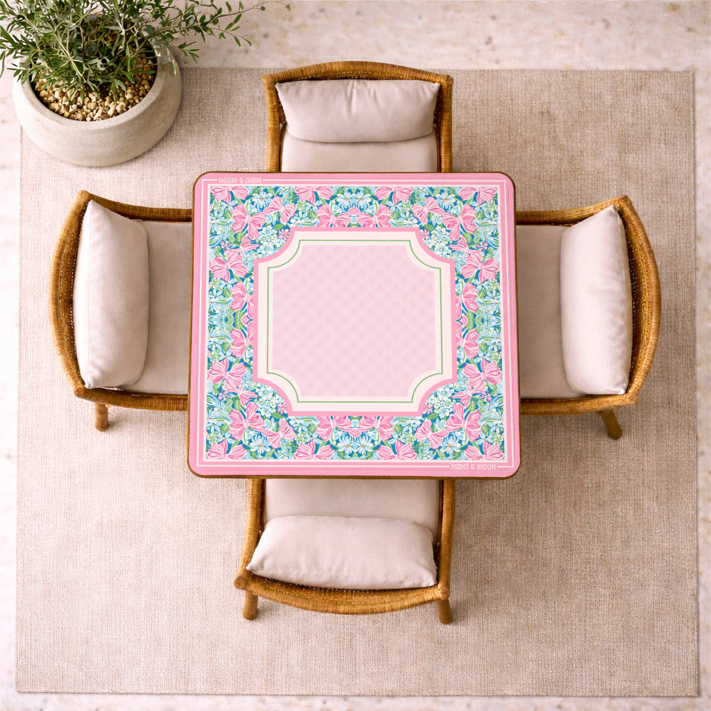 Pink Bow Garden Mahjong Mat