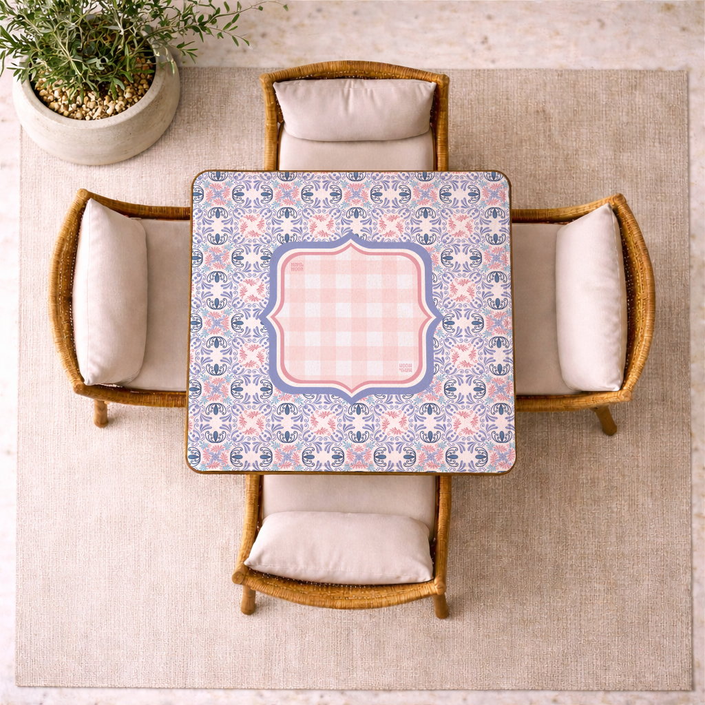 Purple Floral Gingham Geometric Mahjong Mat