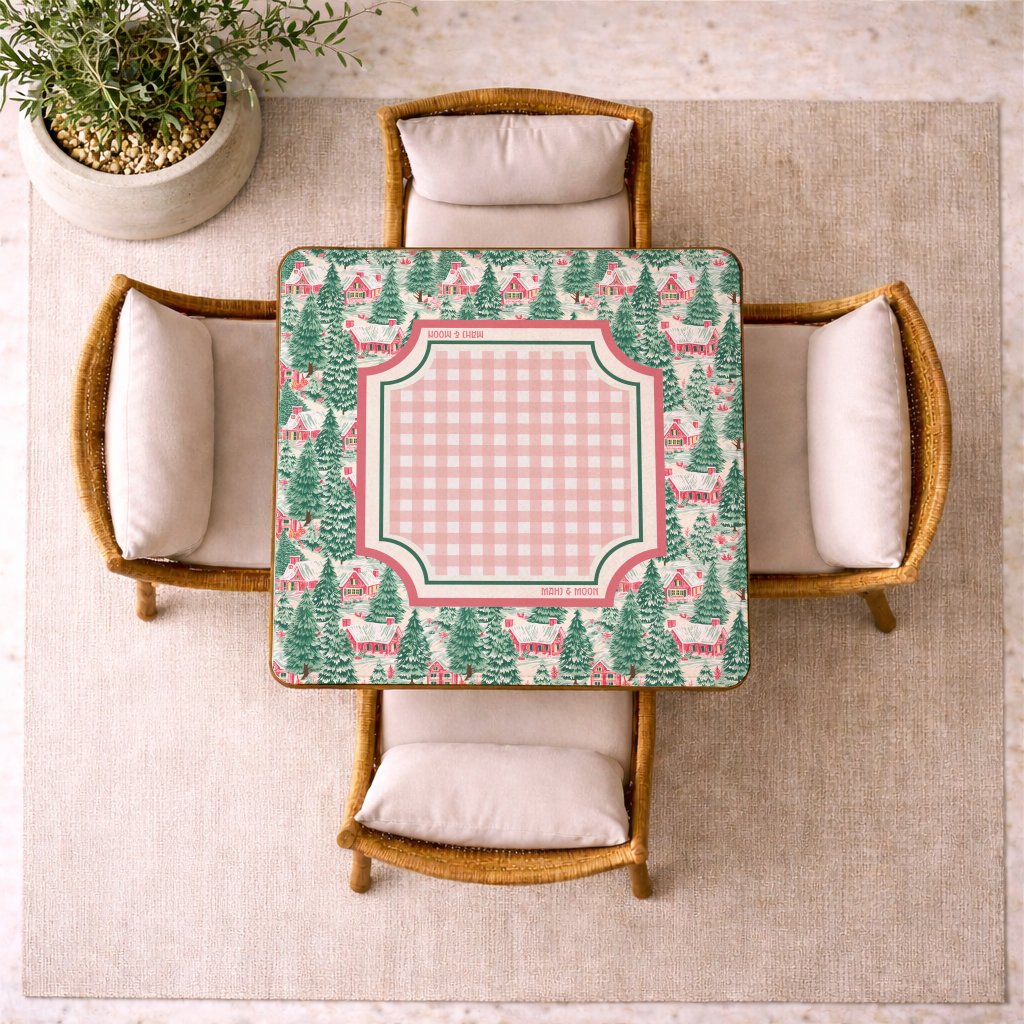 Christmas Village Gingham Mahjong Mat