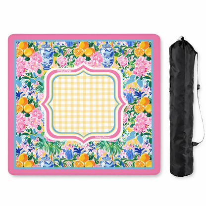 Vibrant Floral Chinoiserie Pink Mahjong Mat
